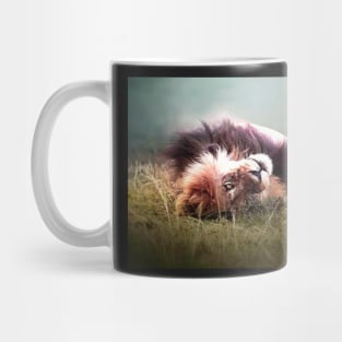 Playful lion lying on his back - adorable Mug